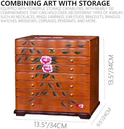 Hand-Painted Large Wood Jewelry Box,9-Layer Lockable Cabinet for Women - Image 6