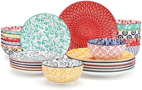 vancasso SELENE Plates and Bowls Set for 6, 24 Pieces Dinnerware Sets, Mircowave and Dishwasher Safe Dishes Set, Porcelain Muted Dinnerware by vancasso