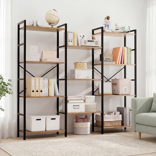 GRUSIGN Triple 4 Tier Book Shelf, Modern Bookcase Shelf, Freestanding Large Display Shelves for Living Room/Office/Garage, Stable Large Bookshelf with Storage for Books/LEGO/Plants, Rustic Brown - Image 5