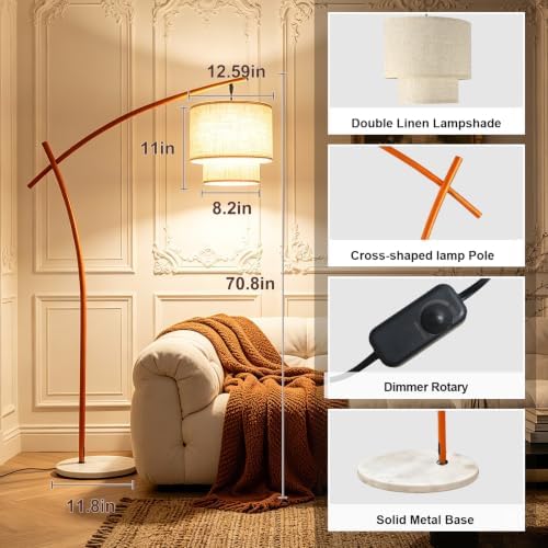 Lightdot Orange Arc Floor Lamp, 3000K Dimmable Standing Hanging Over Lamp - Image 2