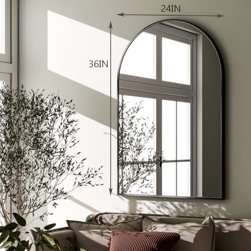 HARRITPURE Arched Wall Mirror 24"x36" Black Metal Frame Vanity Mirrors - Image 6