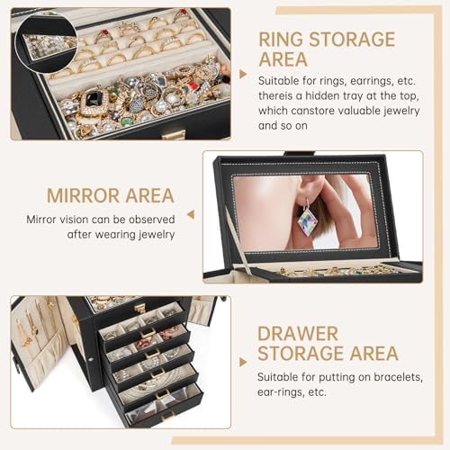 AKOZLIN 6-Tier Jewelry Box Organizer 5 Drawers Storage Medium Black - Image 2