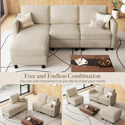 Belffin 84.3" 4 Seats L Shaped Couch Modular Sectional Sofa Washable Sectional Couches for Living Room Comfy Couches with Storage Seat Couch Sofas with Chaise,Beige - Image 4