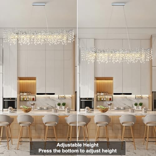 YUYI 71" Silver Tree Branch Chandelier, 20-Light Modern Rectangular Crystal Chandelier, Luxury Chandeliers for Dining Room, Kitchen Island, Living Room, Top K9 Crystal Raindrop Light Fixture - Image 5