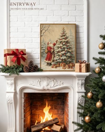 InSimSea Vintage Winter Christmas Decor, Santa with Gifts Tree Framed Art - Image 2