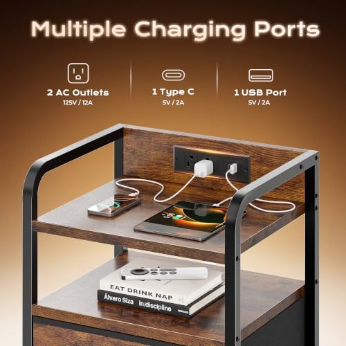 Huuger Nightstands Set of 2, Night Stand, Charging Station, USB-C Ports - Image 5