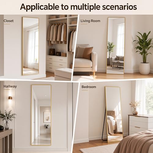 Antok Full Length Mirror, 56"x14" Floor Mirror with Stand, Gold, Rect - Image 6