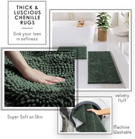 Clara Clark Bathroom Accessories Set - 27PC Bathroom Set with Adhesive Corner Shower Caddy Hanging, Bathroom Sets with Shower Curtain and Rugs, Hunter Green Shower Curtain Set with Bathroom Trash Can - Image 5