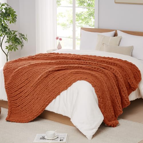 L'AGRATY Chunky Knit Throw Blanket for Couch, 72 x 84 Inches, Rusty Orange by LAGRATY