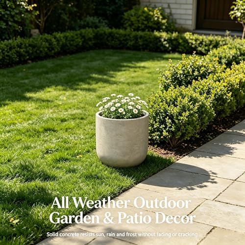 Kante Small Round Capsule Weathered Concrete Planter 11" Dia, Outdoor - Image 6