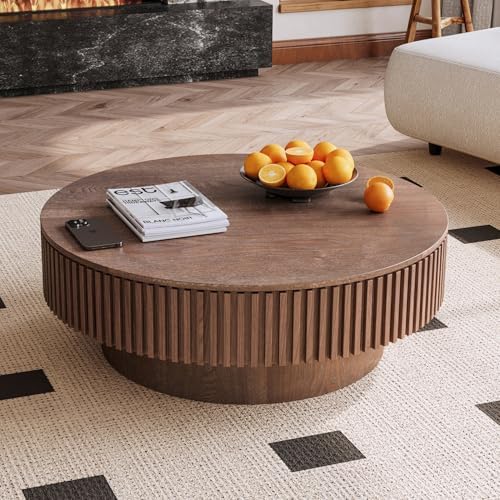 39'' Round Coffee Table with Storage, Modern Wooden Coffee Table by FGXJY