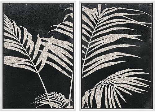SIGNWIN Framed Canvas Print Wall Art Palm Leaf Print, Minimalist Wall Art, Black White Wall Art Prints for Living Room, Bedroom, Office - 24"" x36 x2 White by SIGNWIN