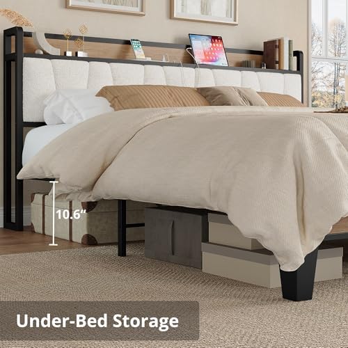 LIKIMIO King Size Bed Frame with Storage Headboard and Charging Station - Image 5