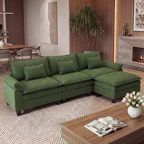 URRED Oversized Modular Sectional Sofa，Solid Green：122" L Shaped by URRED