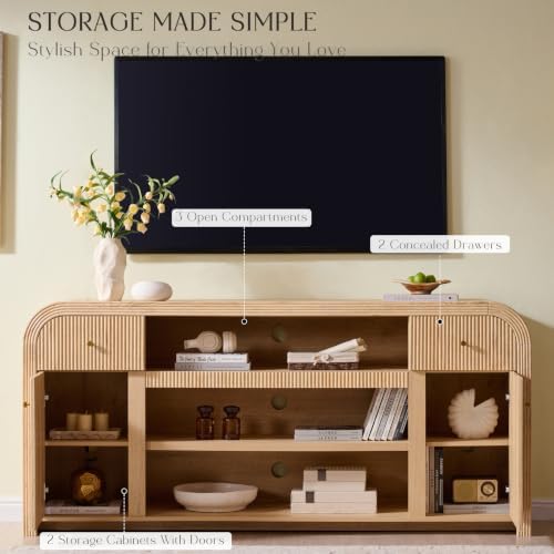 T4TREAM 70" Fluted TV Stand with Storage, 32" Tall Entertainment Center - Image 5