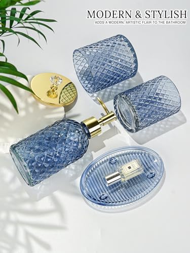Haturi Glass Bathroom Accessories Set, Navy Blue Bathroom Set, 4 Pcs - Image 2
