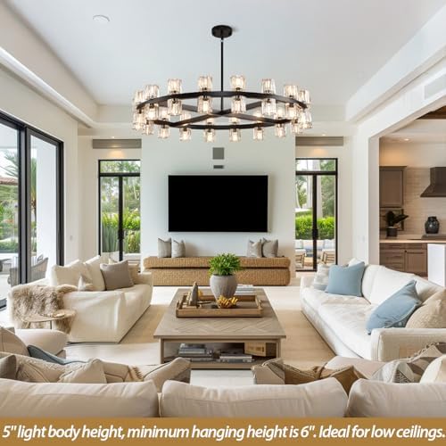 36" K9 Crystal Chandeliers, Round Black Chandeliers for Dining Room, Living Room, Dining Room Chandelier Over Table, Chandelier for Bedroom Foyer Bathroom Includes Bulbs - Image 2