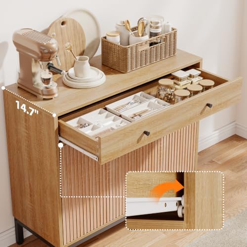 Mericonia 31 Inch Sideboard Buffet Cabinet Storage, Modern Wood Console Fluted Credenza - Image 3