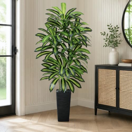 Artificial Dracaena Tree 5FT / Black Planter, Tall Plants Indoor - Image 2