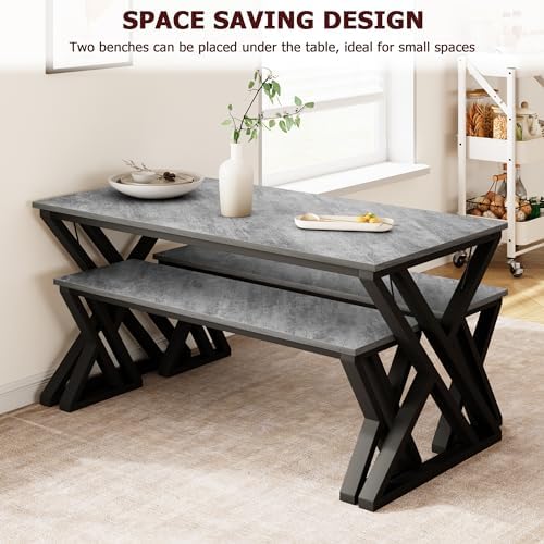 GarveeHome Kitchen Table with 2 Benches, Dining Table Set for 4,Grey - Image 4
