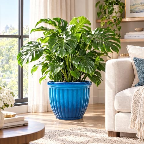 Autodaya 15" Large Planters for Outdoor Plants Set of 2 Plastic Flower Pots - Image 3