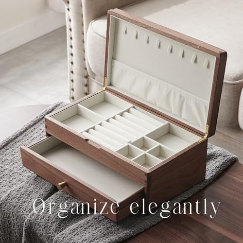 Beexchange Black Walnut Wooden Jewelry Box - Allwood, Handcrafted, Classic Jewelry Box. Jewelry boxes & organizers for Women, Men, and Girls (Double-Layer) - Image 3