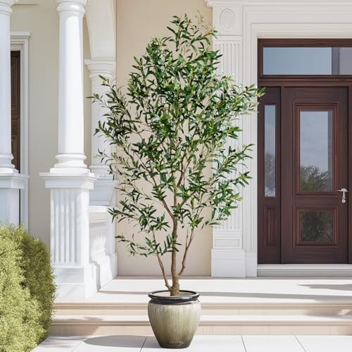 7FT Artificial Olive Tree with Realistic Leaves & Natural Trunk, Faux Silk Olive Plant in White Planter, Tall Fake Tree for Modern Home Office Living Room Entryway Corner Decor, Maintenance Free - Image 6