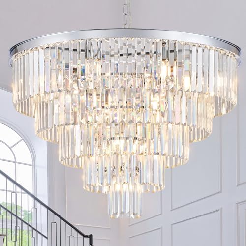 CATINER 30" Modern Crystal Chandelier,16-Light Large Chrome Light Fixture by CATINER