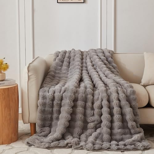 COOVA Soft Bubble Faux Fur Throw Blanket, 50"x60", Grey by COOVA