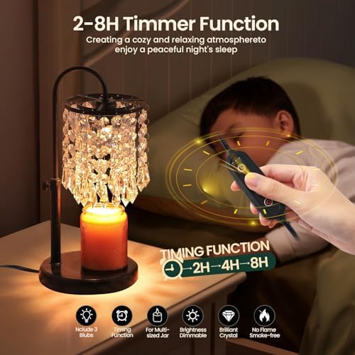 Candle Warmer Lamp with Timer Dimmer and 3 Bulbs, Lamp Candle Warmer with Marble Base,Wax Melt Warmer for Jar Candles, Birthday Gifts for Women Mom, House Warming Gifts New Home Decor - Image 6