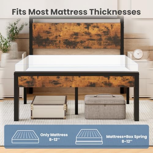 Sweetcrispy Full 14 Inch Platform Bed Frame with Headboard & Storage, Rust - Image 6