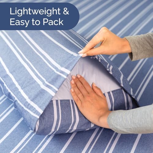 Short Queen Size 4 Piece Bed Sheet Set - RV Short Queen - Blue Stripes - Image 5