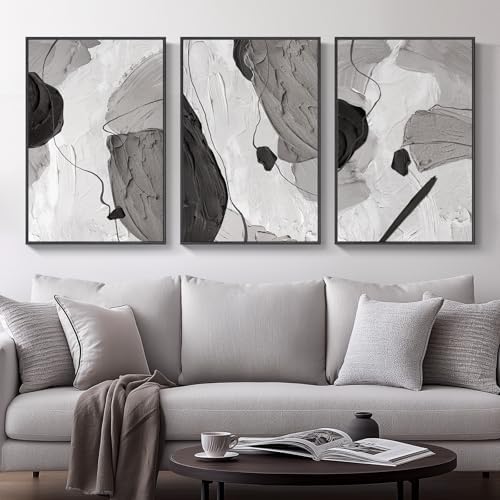Large Framed Black and White Abstract Wall Art for Living Room, 20x30 Inch - Image 2