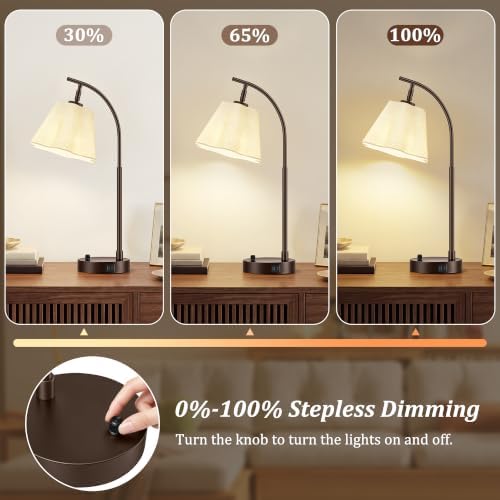 Table Lamps Set of 2, Stepless Dimmable Bedside Lamps with USB A&C Ports - Image 2