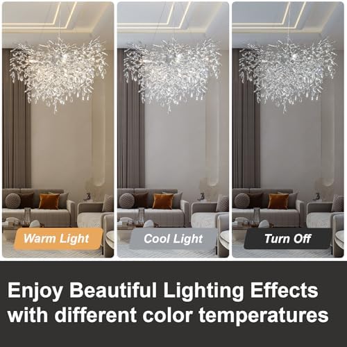 YUYI 40" Silver Tree Branch Chandelier, 12-Light Modern Crystal Chandelier, Round Chandeliers for Dining Room, Living Room, Foyer, Entryway, Kitchen, Bedroom, Luxury K9 Crystal Raindrop Light Fixture - Image 6