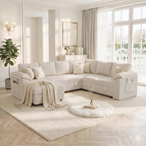 108 In L Shaped Modular Sectional Sofa Couch for Living Room, Beige - Image 2