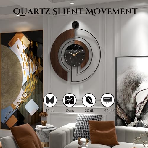 Modern Walnut Marble Dial Wall Clock, Large Wood Metal Frame Silent Non Ticking Wall Clocks for Living Room, Bedroom Decoration, Contemporary Home Wall Decor Gift Idea, 29.5 in - Image 4
