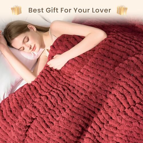 L'AGRATY Chunky Knit Throw Blanket for Couch, 60 x 80 Inches, Maroon Red - Image 7