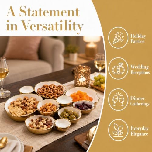 Gold Modular Bowl Set, Cluster Snack Serving Dish, Food Grade and Space Saving, Multi-Compartment Party Platter for Appetizers, Nuts, Wedding and Home Decor (White (1PCS)) - Image 4