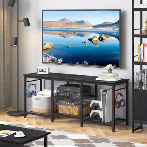 YGEOMER TV Stand for TVs Up to 50 Inch with Outlets, Bedroom, Black - Image 6