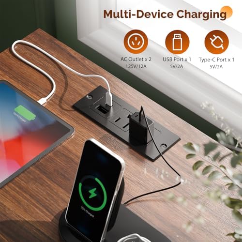 VINGLI Nightstands Set of 2 with Fabric Drawers, Walnut Nightstand with Charging Station, Night Stands Fluted Bedside Tables/End Tables with Charger Station, Side Table Bedroom, Small Night Stand - Image 5
