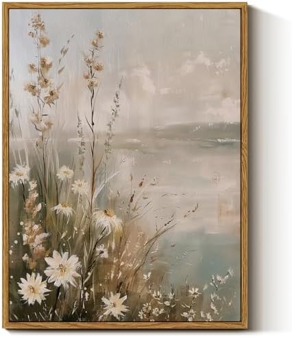 InSimSea Framed Canvas Wall Art Vintage Decor, Wildflowers Landscape Pictures Bathroom Wall Decor Aesthetic, Living Room Bedroom Flower Nature Home Decorations, 12x16inch by InSimSeaArt