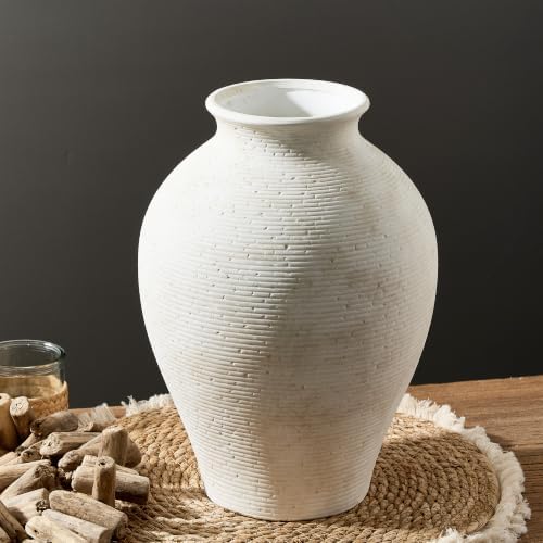 Vanselia Ceramic Flower Vase Home Decor - Large Tall Farmhouse Table Vases Rustic Vintage Living Room Kitchen Bedroom Decoration for House Book Shelf Office Coffee Desk Dining Fireplace (13.8" Rustic) - Image 2