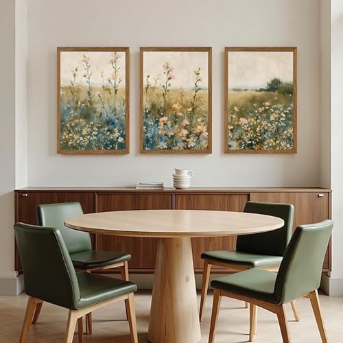 AVECCO 3 Pieces Vintage Wildflower Field Wall Art Framed Canvas 20x30 inch - Image 2