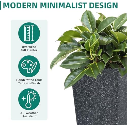 Autodaya 28" Plant Pots Tall Planters for Plants Outdoor Set of 2 with Tray - Image 5