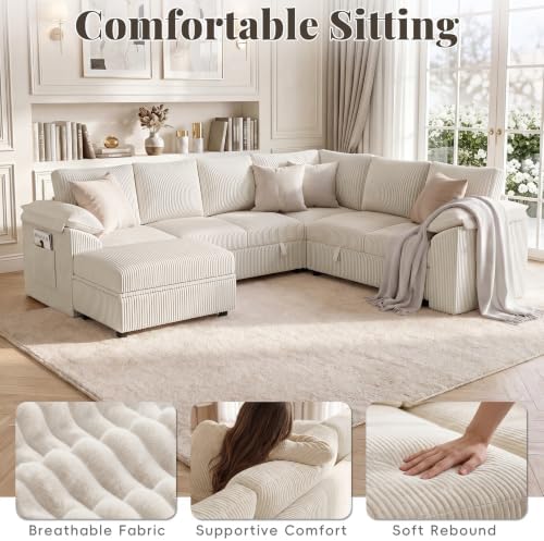 108 In L Shaped Modular Sectional Sofa Couch for Living Room, Beige - Image 5
