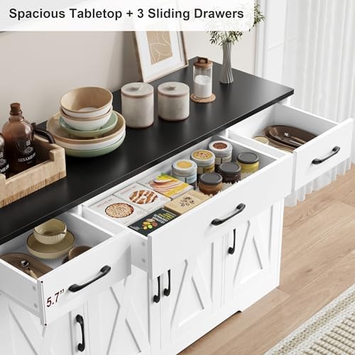 HOSTACK Kitchen Buffet Sideboard Storage Cabinet, Coffee Bar Cabinet, White - Image 5