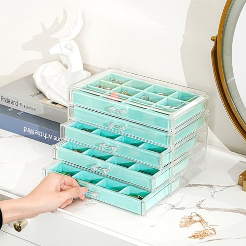 ProCase Earring Holder Organizer Jewelry Box with 5 Drawers, Aqua - Image 3