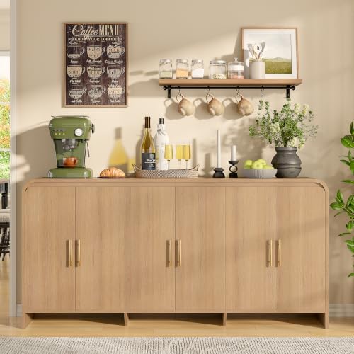 71" Modern Sideboard Buffet Cabinet with Large Storage & 6 Doors, Light Oak - Image 3