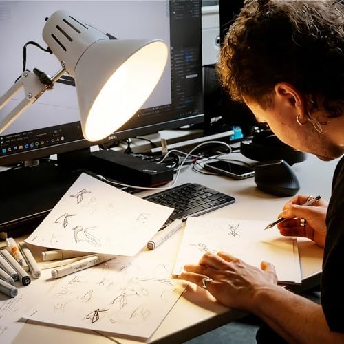 White Desk Lamp with Clamp, Extra-Tall Adjustable Metal Swing Arm, 3000K - Image 5